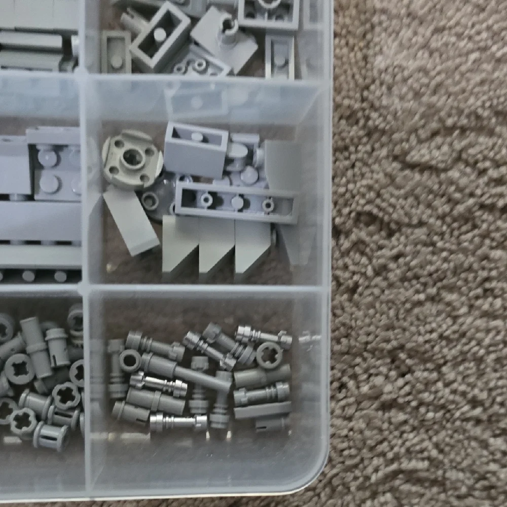 LEGO Various Light Gray Pieces and Parts with Plastic Storage Organizer
